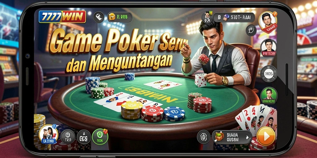 Tampilan gameplay Poker yang mendebarkan di 777WIN.