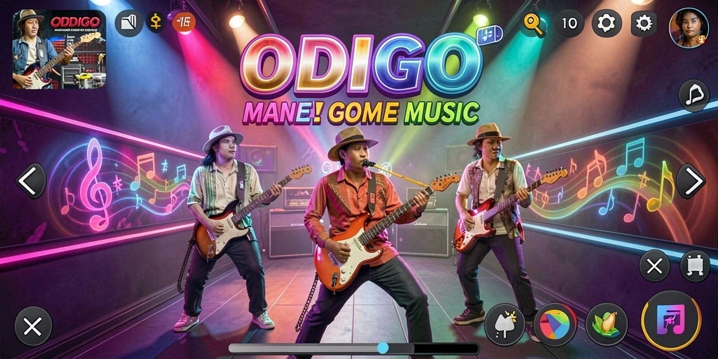Tangkapan layar ODDIGO menampilkan pemain yang terlibat dalam gameplay musik yang menyenangkan.
